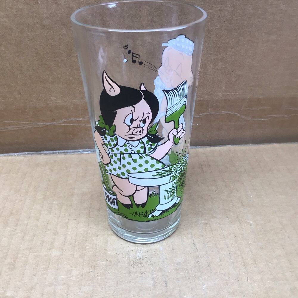 Vtg 1976 Pepsi Action Series Glass Porky Pig Petunia Lawn Mower Paint 16oz